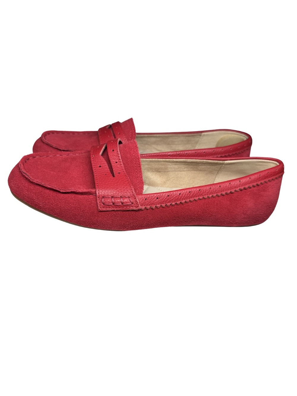 Lands' End Red Quilted-Insole Penny Loafers 11 suede comfort casual slip-on - Picture 2 of 9
